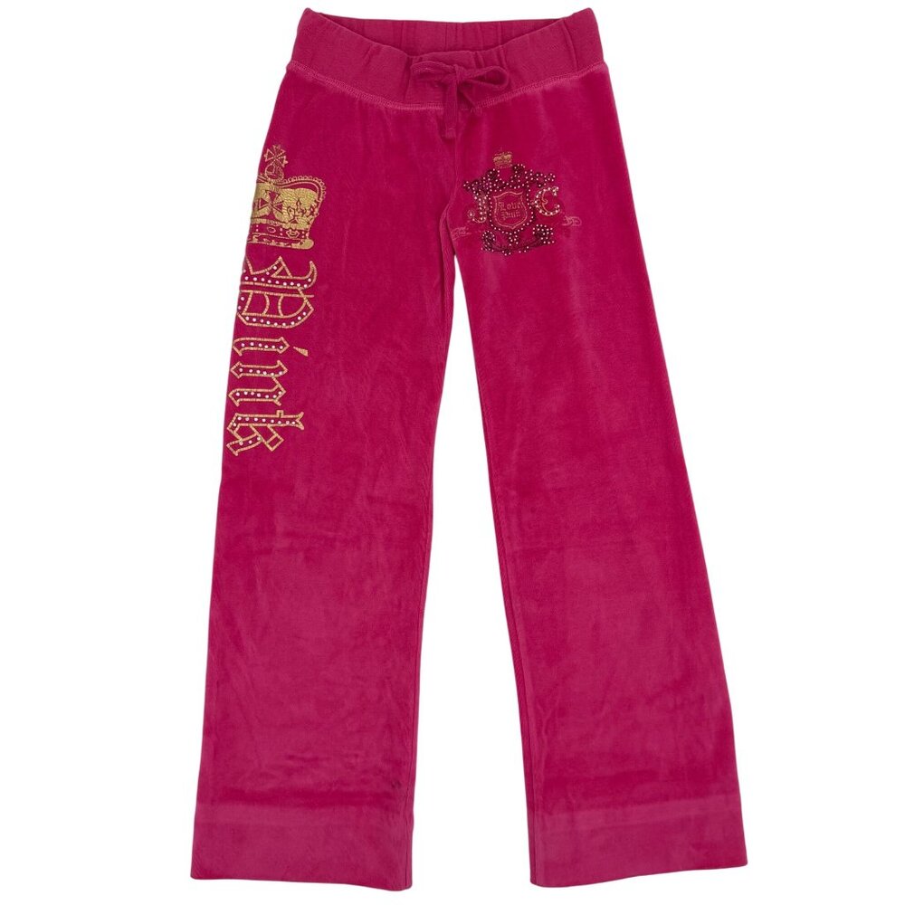 Vtg Y2K Juicy Couture Pink Velour Rhinestone Track Pants | Barbiecore McBling S - Picture 2 of 16
